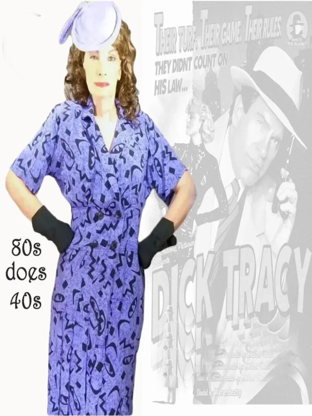 Plus Size 40s STYLE Rayon Dress with Dolman Sleeves - 80s Vintage - Picture 8 of 10